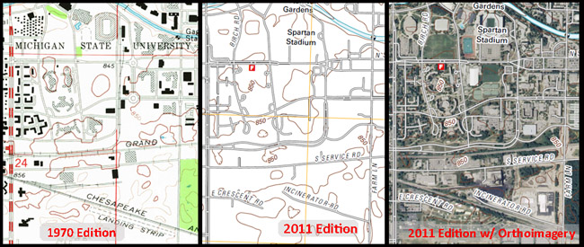 Three USGS topo maps of MSU